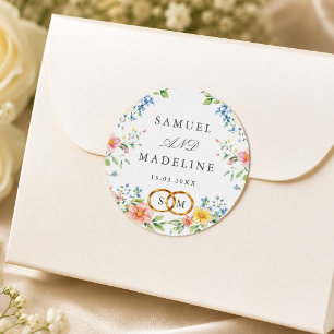 Soft Pastel Blush Watercolor Wildflower Floral Classic Round Sticker
