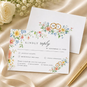 Soft Pastel Blush Watercolor Wildflower Wedding RSVP Card