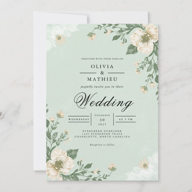 Soft Pastel Botanical Flourish Wedding Invitation (Front)