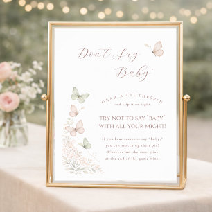 Soft Pastel Butterfly Wishes Don't Say Baby Poster