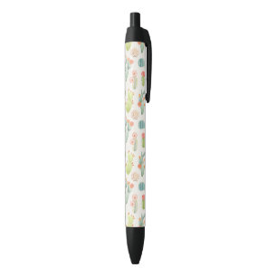 Soft Pastel Cactus & Succulent Pattern Black Ink Pen