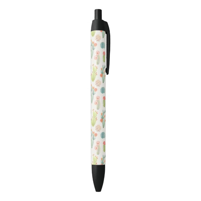 Soft Pastel Cactus & Succulent Pattern Black Ink Pen (Bottom (Vertical))