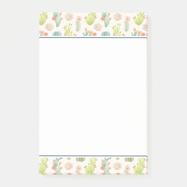 Soft Pastel Cactus & Succulent Pattern Post-it Notes (Front)