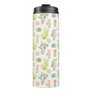 Soft Pastel Cactus & Succulent Pattern Thermal Tumbler