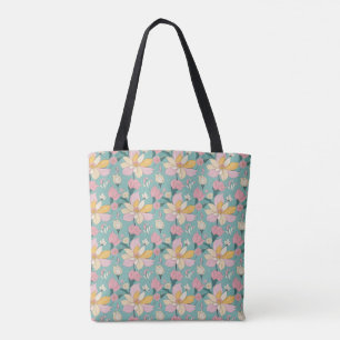Soft pastel color floral pattern tote bag