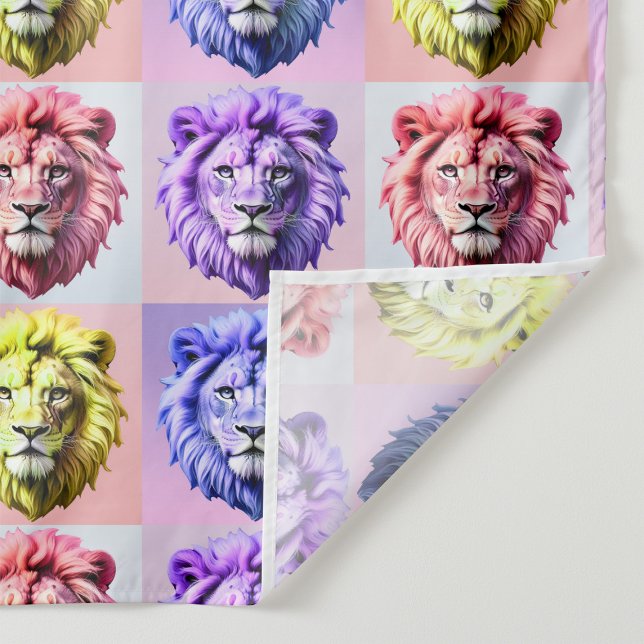 Soft Pastel Colour Lion Head Check Pattern Design  Fabric (Creator Uploaded)