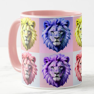 Soft Pastel Colour Lion Head Check Pattern Design Mug