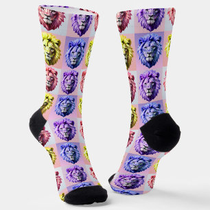 Soft Pastel Colour Lion Head Check Pattern Design Socks