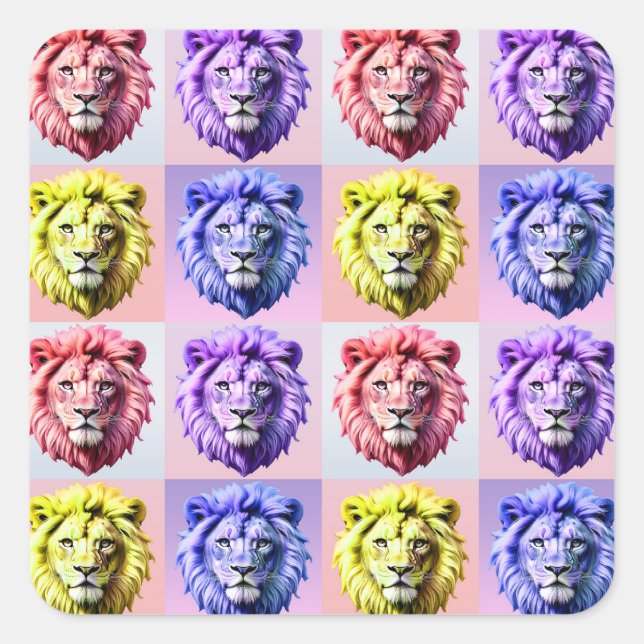 Soft Pastel Colour Lion Head Check Pattern Design  Square Sticker (Front)
