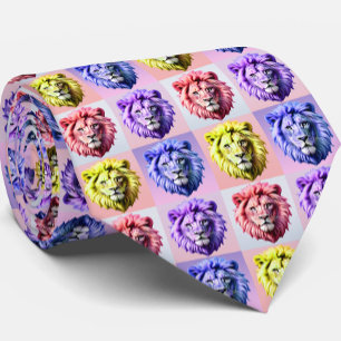 Soft Pastel Colour Lion Head Check Pattern Design Tie