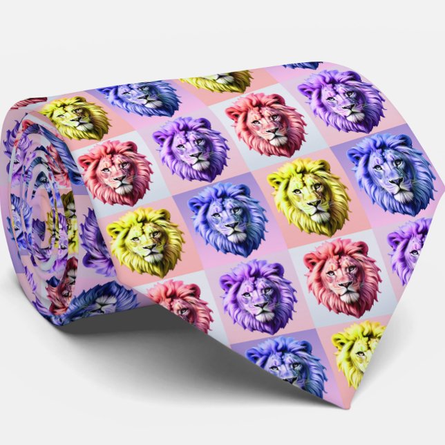 Soft Pastel Colour Lion Head Check Pattern Design  Tie (Creator Uploaded)
