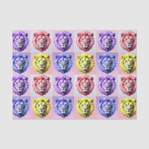 Soft Pastel Colour Lion Head Check Pattern Design Tissue Paper