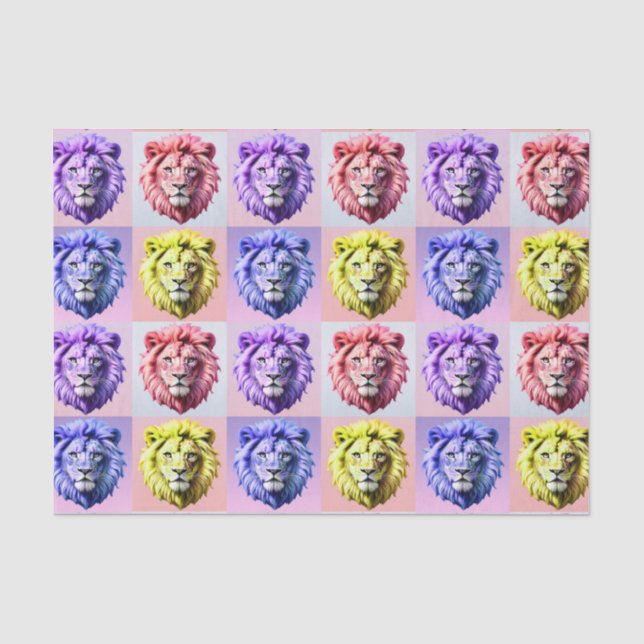 Soft Pastel Colour Lion Head Check Pattern Design  Tissue Paper (Front)