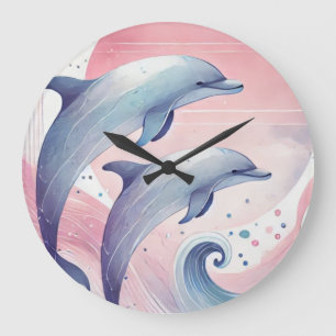 soft pastel dolphins large clock