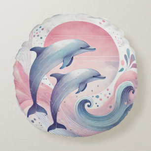 soft pastel dolphins round cushion