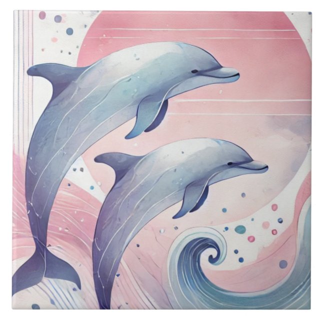 soft pastel dolphins tile (Front)