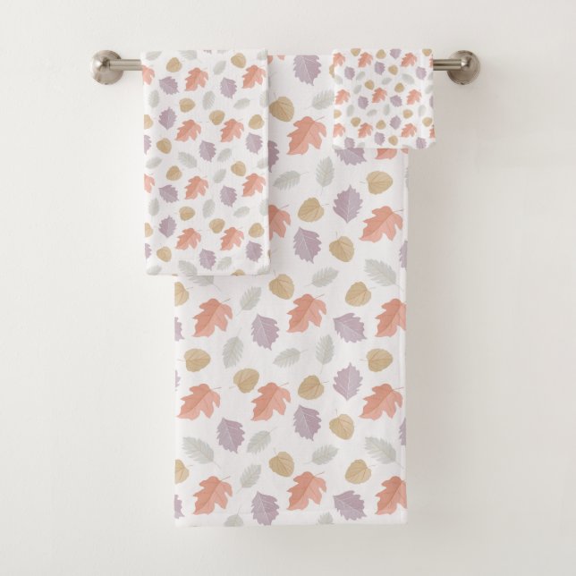 Soft Pastel Fall Leaf Pattern | Minimalist Autumn Bath Towel Set (Insitu)