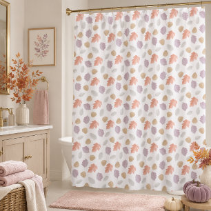 Soft Pastel Fall Leaf Pattern Minimalist Autumn Shower Curtain