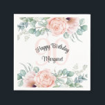 Soft Pastel Floral 90th Birthday Celebration Napkin<br><div class="desc">A beautifully feminine paper napkin to celebrate a 90th birthday, this design features bouquet borders of watercolor poppies, roses, eucalyptus and trailing greenery in pastel beige, pink, green and blue-green. Personalise the text template with the guest of honour's name and age. These napkins are available in 3 sizes: shown here...</div>