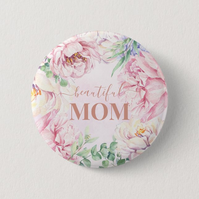 Soft Pastel Floral | Beautiful Mum Button Badge (Front)