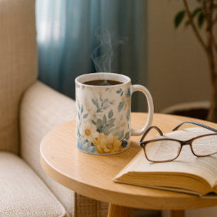 Soft Pastel Floral Blue Dahlia Mug