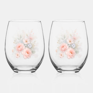 Soft Pastel Floral Bouquet Stemless Wine Glass