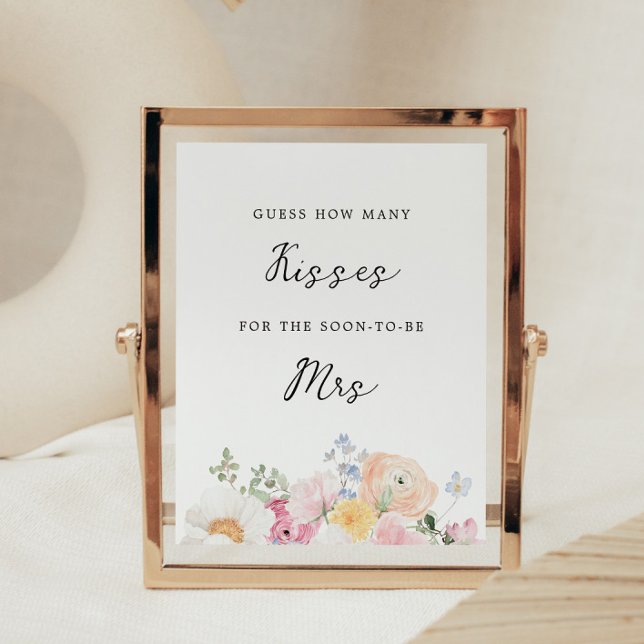 Soft Pastel Floral Bridal Shower Kisses Game Sign (Creator Uploaded)