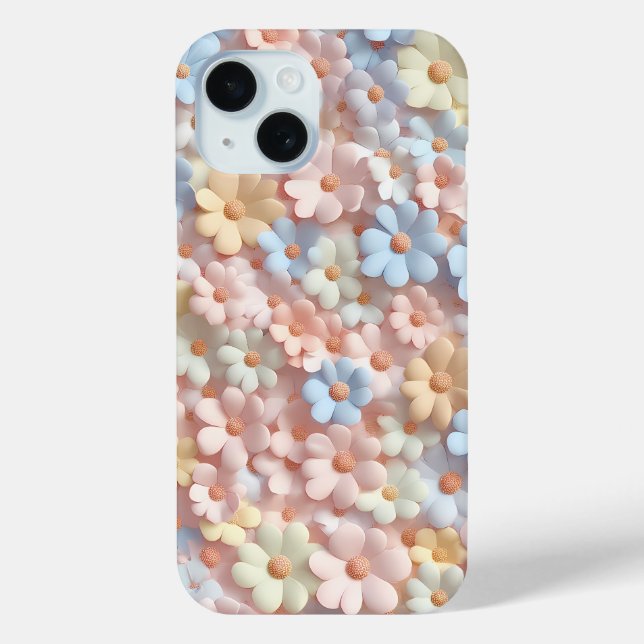 Soft Pastel Floral Daisy Phone Case with 3D Petals (Back)