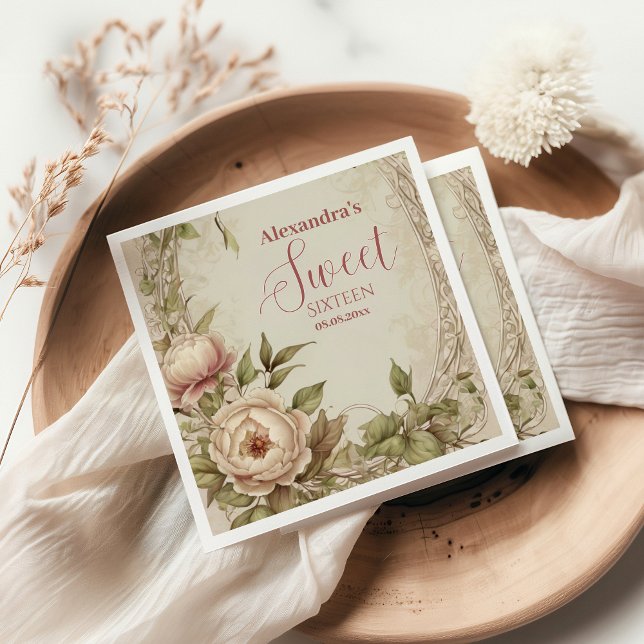 Soft Pastel Floral Watercolor Sweet 16 Napkin (Creator Uploaded)