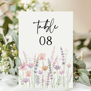 Soft Pastel Floral Wildflower Wedding Table Number