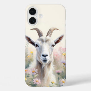 Soft Pastel Flower Field Goat Portrait iPhone 16 Plus Case