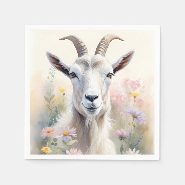 Soft Pastel Flower Field Goat Portrait Napkin (Front)