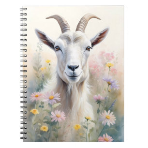 Soft Pastel Flower Field Goat Portrait Notebook
