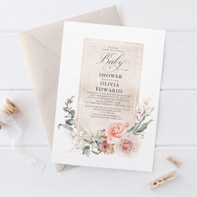 Soft Pastel Flowers Boho Elegant Baby Shower Invitation (Creator Uploaded)