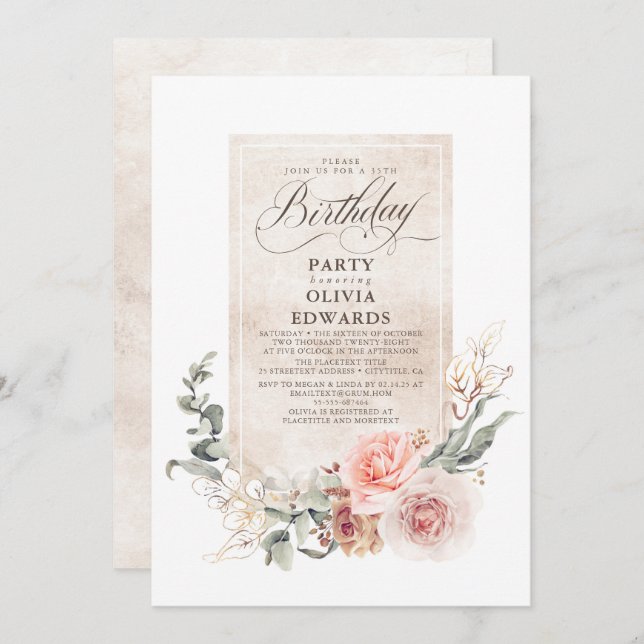 Soft Pastel Flowers Boho Elegant Birthday Party Invitation (Front/Back)