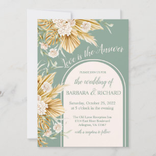 Soft Pastel Flowers Pampas Grass Boho Wedding    Invitation