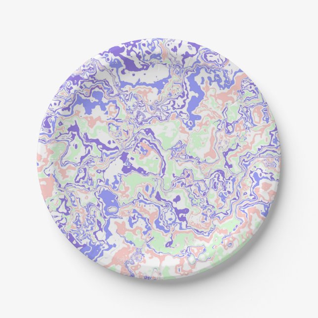 Soft Pastel Funky Boho Retro Abstract Marble Paper Plate (Front)