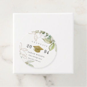 Soft Pastel Gold Green Foliage Graduation Cap Favour Tags
