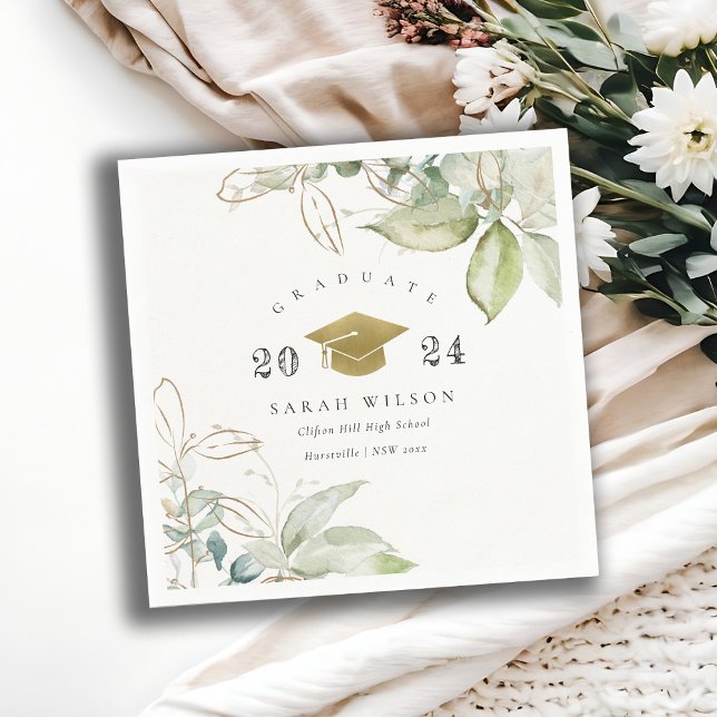 Soft Pastel Gold Green Foliage Graduation Cap  Napkin (Creator Uploaded)