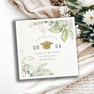 Soft Pastel Gold Green Foliage Graduation Cap  Napkin
