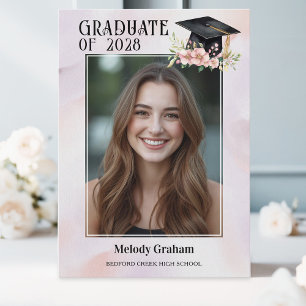 Soft Pastel Graduate Cap With Flowers Graduation Invitation