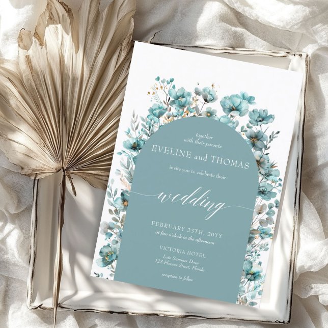 Soft pastel green minimalist turquoise wildflowers invitation (Soft pastel green minimalist turquoise wildflowers invitation)