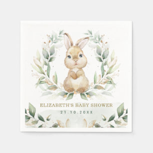 Soft Pastel Greenery Bunny Rabbit Baby Shower Napkin