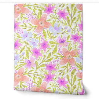 Soft Pastel Hand-Drawn Spring Flowers Wallpaper