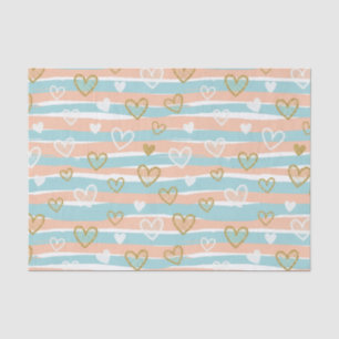 Soft Pastel Heart Stripe Gold Accent Baby Style Tissue Paper