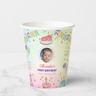 Soft Pastel Joy – Baby Boy 1st Birthday Photo Cups