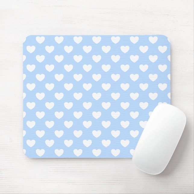 Soft Pastel Light Blue And White Hearts Mouse Pad (With Mouse)