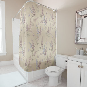Soft Pastel Lupine & Butterfly Meadow Pattern Shower Curtain