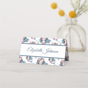 Soft Pastel Mermaid Kitten Girl Birthday Place Card