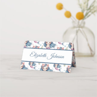 Soft Pastel Mermaid Kitten Girl Birthday Place Card